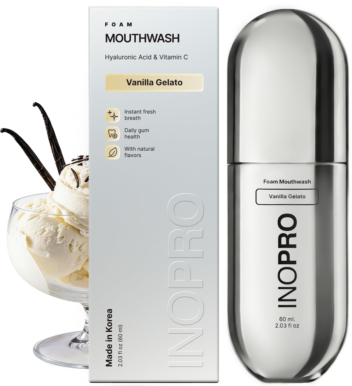INOPRO Foam Mouthwash with Nano-Hydroxyapatite, Xylitol, Hyaluronic Acid, Vinamin C, Alcohol Free, Fluoride Free Oral Rinse Portable Travel Size - Spearmint, 2.03 fl oz