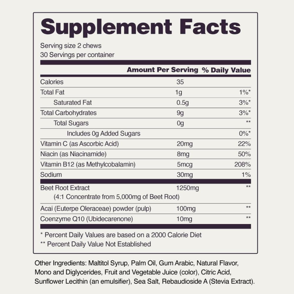 Snap Supplements Beet Root Soft Chews, Mixed Berry, 60 Sugar-Free Chews | For Adults 35+ and Heart Health Shoppers - Beetroot Extract with CoQ10, Vegan Formula, Daily Heart Support Chews