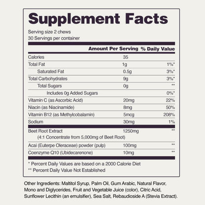 Snap Supplements Beet Root Soft Chews, Mixed Berry, 60 Sugar-Free Chews | For Adults 35+ and Heart Health Shoppers - Beetroot Extract with CoQ10, Vegan Formula, Daily Heart Support Chews