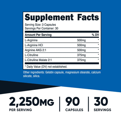 Nutricost Nitric Oxide Booster 2250mg, 180 Capsules - 750mg Per Casule, 60 Servings - Gluten Free and Non-GMO | 750mg Per Casule, 60 Servings, GMO-Free