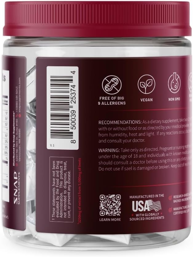 Snap Supplements Beet Root Soft Chews, Mixed Berry, 60 Sugar-Free Chews | For Adults 35+ and Heart Health Shoppers - Beetroot Extract with CoQ10, Vegan Formula, Daily Heart Support Chews