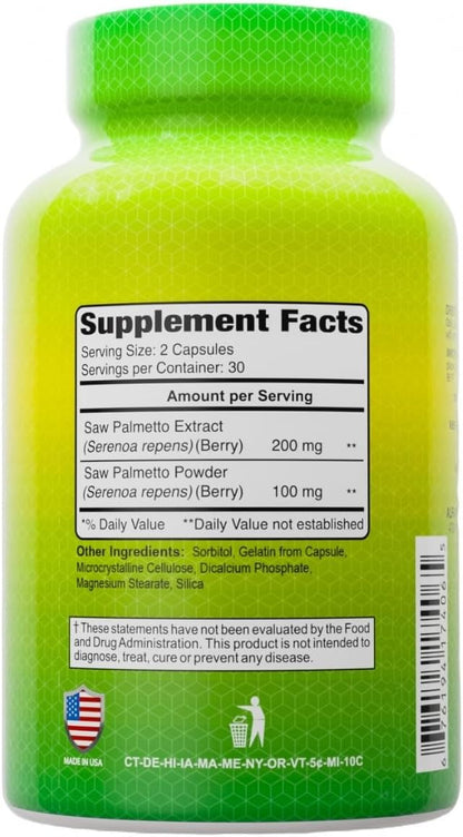 ALFA VITAMINS Saw Palmetto, Natural Supplement with Palmetto Extract & Berry Powder Blend, Supports Prostate & Urinary Health, Provides Vitamin Support for Hair Growth & Well-Being, 60 Capsules