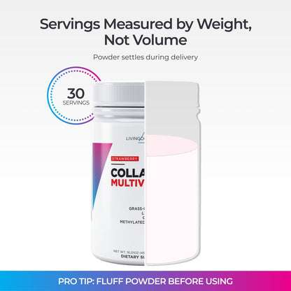 Livingood Daily Collagen Powder for Women and Men, Vanilla, Grass Fed Protein, Hydrolyzed Collagen Peptides with Vitamin C & Multi Vitamins for Hair, Skin, Nail & Gut Health, Gluten Free, 30 Servings
