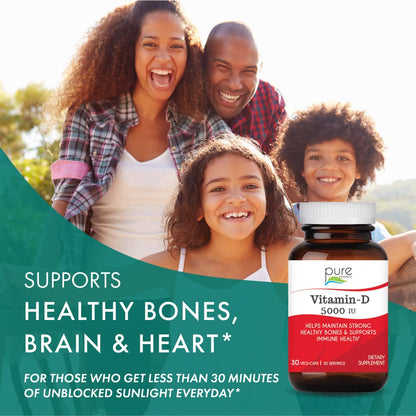Pure Essence Labs Vitamin D - 5000 IU of Vitamin D from 100% Pure Cholecalciferol - 30 Vegetarian Capsules
