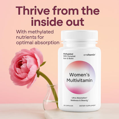 envitamin Womens Methylated Multivitamin Multimineral Horsetail, Iron, Biotin Complex with L Methylfolate for Ultra Absorption
