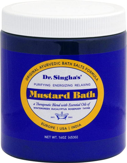 Dr. Singha's Mustard Bath Soak – Aromatherapy Bath Salts with Mustard Seed & Essential Oils for Muscle Relaxation, Stress Relief & Soothing – Epsom Salt Alternative, 16 oz