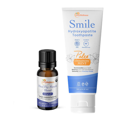 OraWellness Healthy Mouth Blend Tooth Oil + Smile Cinnamony Mint Toothpaste, American Made Flouride Free Hydroxyapatite Toothpaste with Remineralizing Xylitol & Non Nano Hydroxyapatite