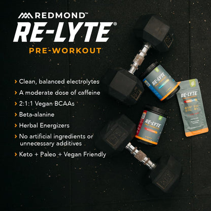REDMOND Re-Lyte Pre-Workout Drink Mix, Blueberry Lemonade, 15.87oz