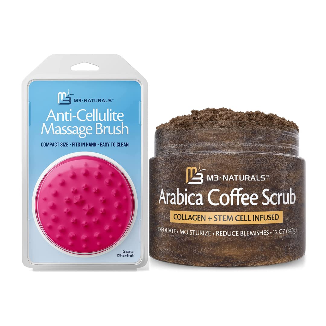 Arabica Coffee Body Scrub with Collagen & Stem Cell and Silicone Brush Bundle by M3