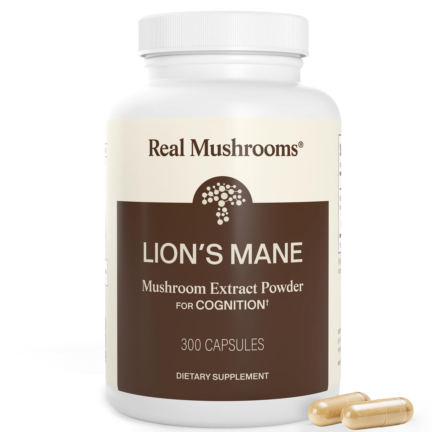 Real Mushrooms Lions Mane Mushroom Cognition (120 Capsules) Lions Mane Mushroom Powder Extract Capsules | Brain Supplement, Brain Vitamins, Focus Supplement