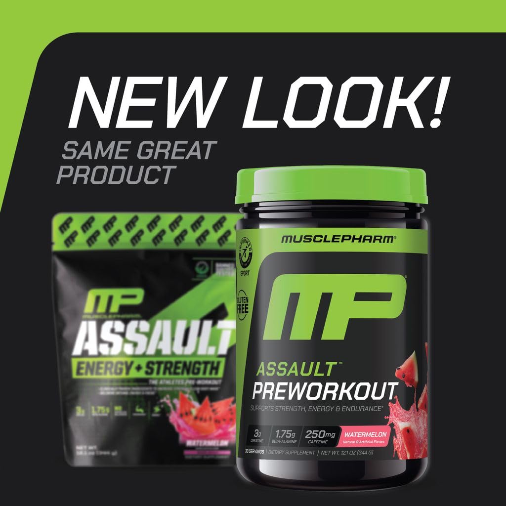 MusclePharm Assault Pre Workout Powder for Men & Women – Energy & Strength Boost Pre-Workout Supplements with Beta Alanine, Caffeine, Creatine & Betaine Anhydrous – 30 Servings, Fruit Punch Flavor