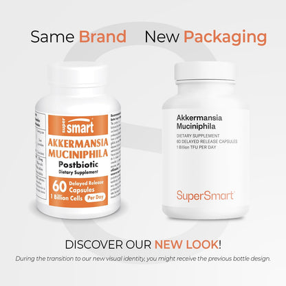 Supersmart Akkermansia Muciniphila 1 Billion TFU per Day (Pasteurized Probiotic) - Enhanced Absorption - Postbiotic Supplement | Non-GMO & Gluten Free - 60 Delayed Release Capsules