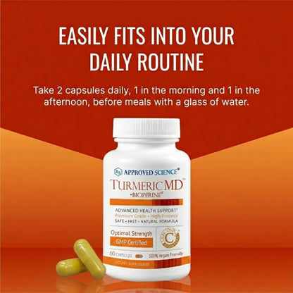 Approved Science Turmeric MD - Turmeric Extract with BioPerine Black Pepper & 95% Standardized Turmeric Curcuminoids - 180 Capsules (3 Month Supply)