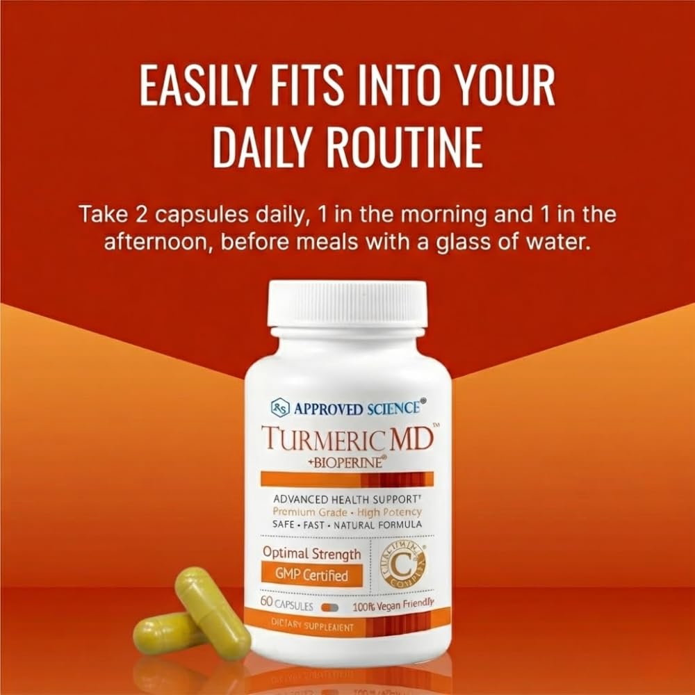 Approved Science Turmeric MD - Turmeric Extract with BioPerine Black Pepper & 95% Standardized Turmeric Curcuminoids - 180 Capsules (3 Month Supply)