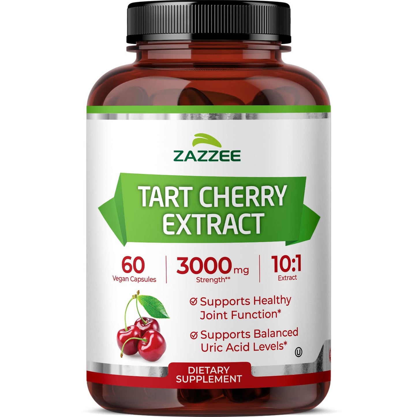 Zazzee Tart Cherry 10:1 Extract, 200 Vegan Capsules, 6+ Month Supply, Montmorency Cherry, Certified Kosher, Joint & Uric Acid Support, Antioxidant Support Formula, Non-GMO, Made in the USA