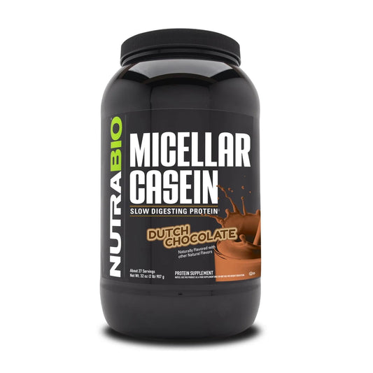 NutraBio Casein Protein Powder, Micellar Casien Powder, 25g Slow Digesting Protein, Helps Keep You Full, Overnight Muscle Recovery & Growth, BCAA & EAA, Gluten Free, Soy Free, 2lb Strawberry Ice Cream