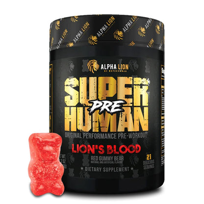 ALPHA LION Superhuman Pre Workout Powder, Beta Alanine, L-Taurine & Tri-Source Caffeine for Sustained Energy & Focus, Nitric Oxide & Citrulline for Pump (21 Servings, Sour Gummy Bear Flavor)