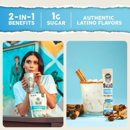 Salud 2-Pack | 2-in-1 Hydration + Immunity (Strawberry) & Hydration + Immunity (Horchata) – 15 Servings Each, Agua Fresca Drink Mix, Non-GMO, Gluten Free, Vegan, Low Calorie, 1g of Sugar