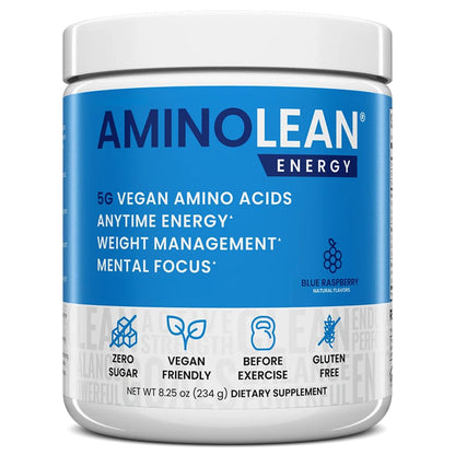 AminoLean Pre Workout Powder & Natural Amino Energy with Vegan BCAA + EAA | Jitter-Free Preworkout Energy from Green Tea + Amino Acids & Weight Management for Women & Men - Vegan, Zero Sugar, No Crash