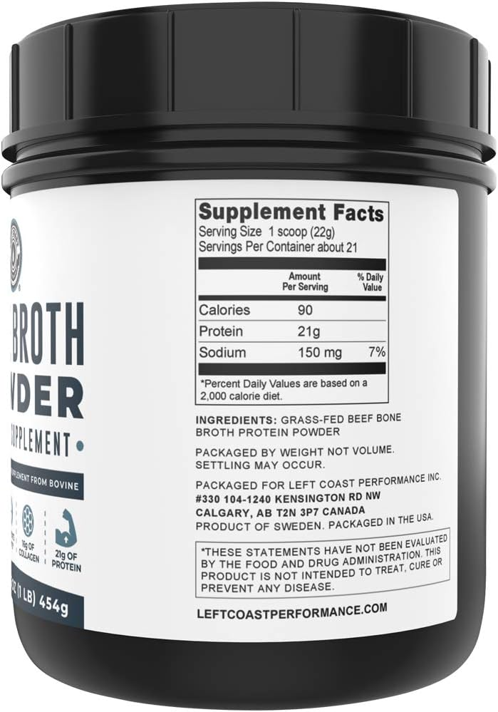 Left Coast Performance Pure Bone Broth and Multi Collagen Powder for Joint, Hair, Skin, and Nails Support