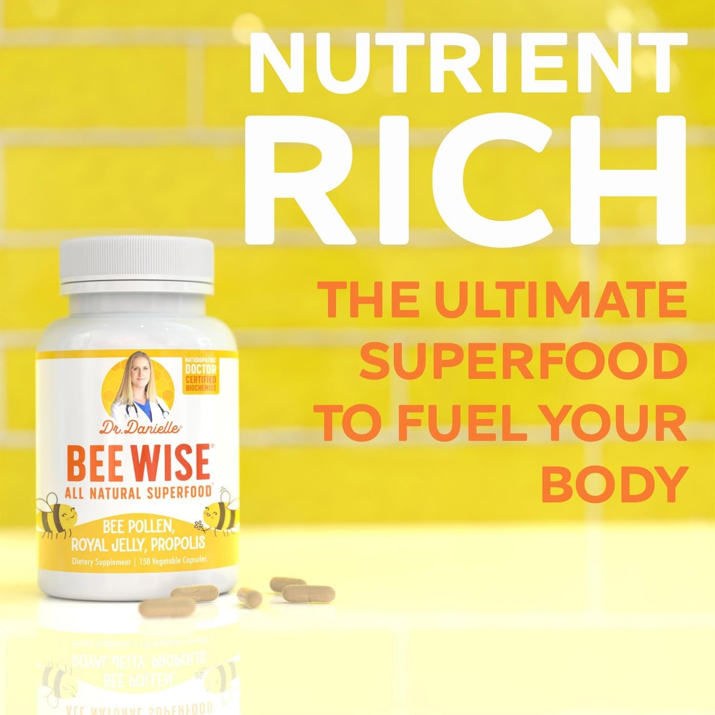 Dr. Danielle's Bee Wise - Bee Pollen Supplement - Bee Well with Royal Jelly, Propolis, Beepollen in 4 Daily Bee Pollen Capsules