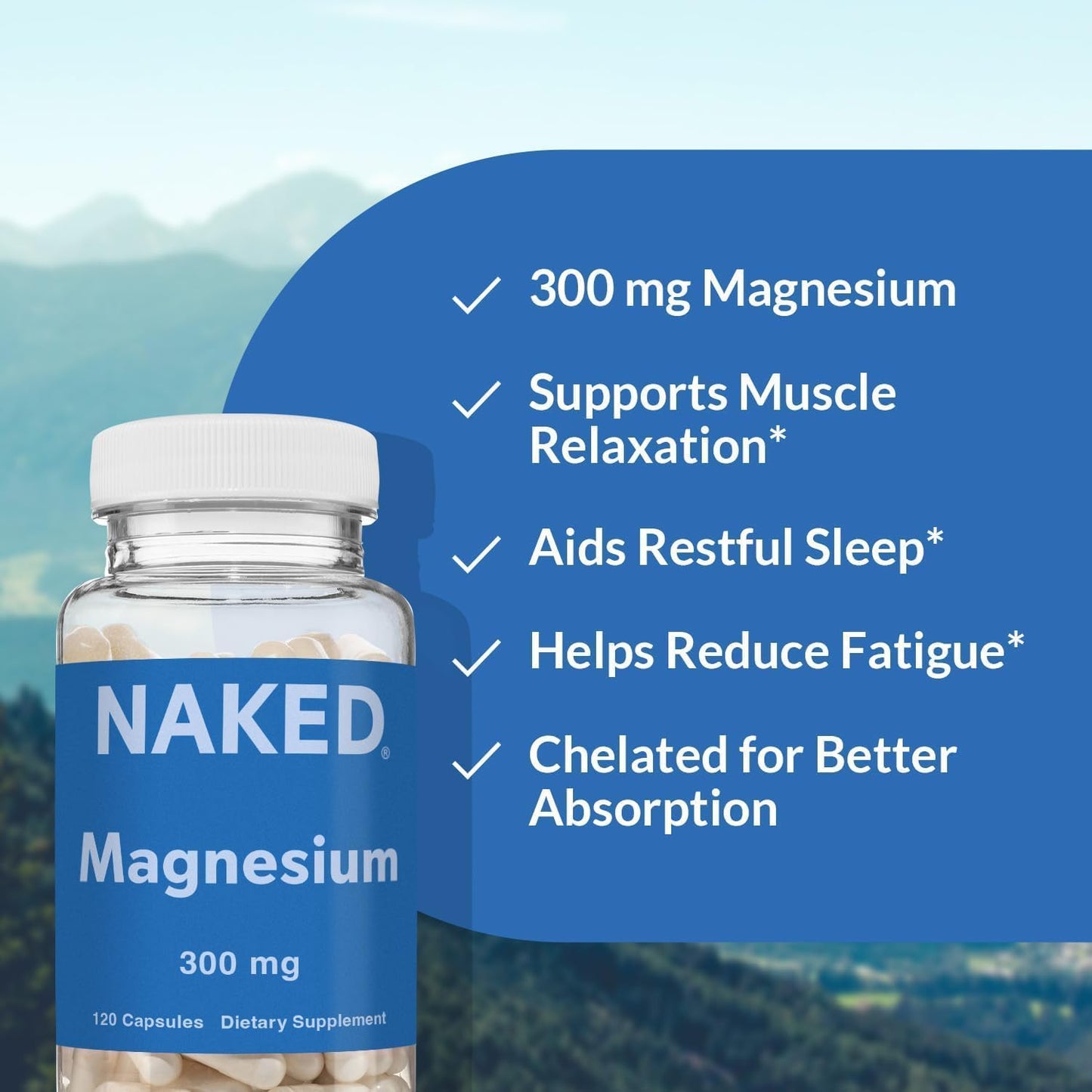Naked Magnesium Glycinate Complex - 300mg Magnesium Supplement with Citrate & Malate - High Absorption Formula - Vegan, Non-GMO, Gluten-Free - 120 Capsules