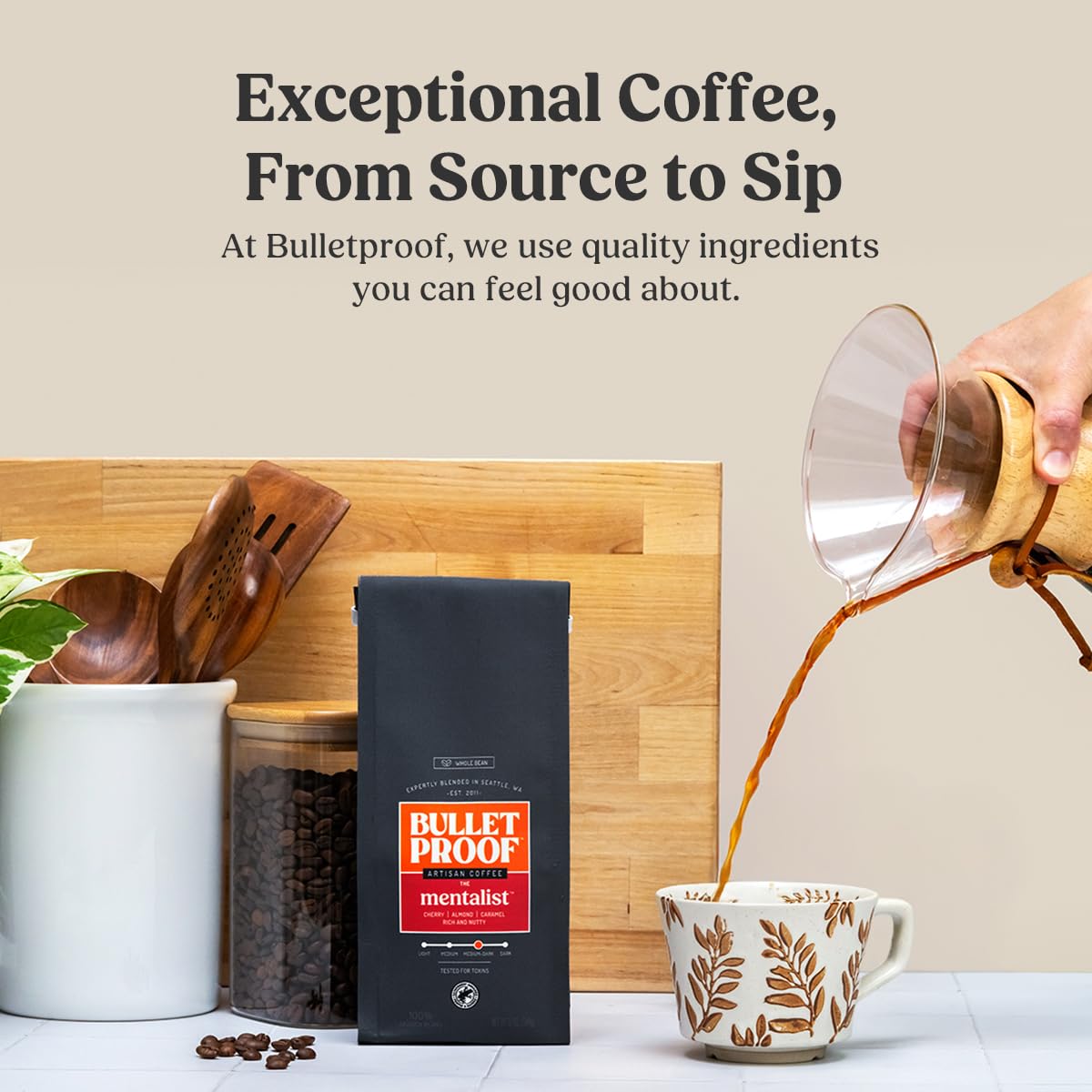 Bulletproof Original Medium Roast Whole Bean Coffee, 12 Ounces, Clean Coffee Tested for Toxins