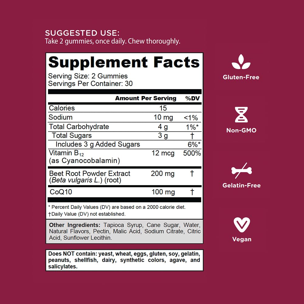 Goli Nutritional Supplement, Beets Cardio Gummy - 60 Count - CoQ10 & Beet Root Extract