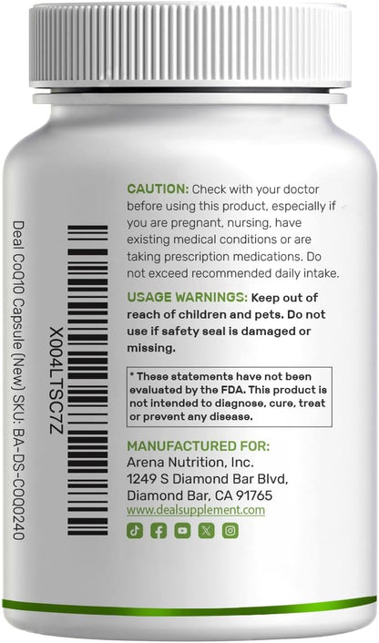 DEAL SUPPLEMENT CoQ10 300mg with Omega 3 100mg, 240 Capsules | Bioavailable Coenzyme Q10 Formula | Supports Heart, Energy & Brain Health | Antioxidant Support | Non-GMO