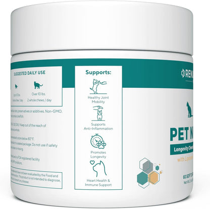 Renue By Science PET NMN Longevity Chews for Cats - Liposomal NMN with Fish Oil - Cold Extruded Soft Chews - 60 Count