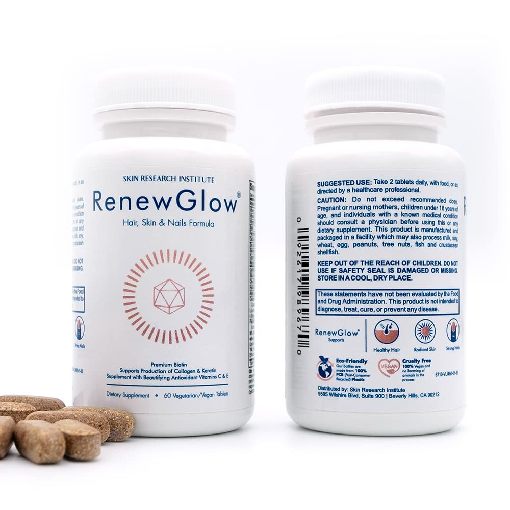 Skin Research Institute Renewglow Biotin Supplement - Vegan Friendly - Healthy Skin