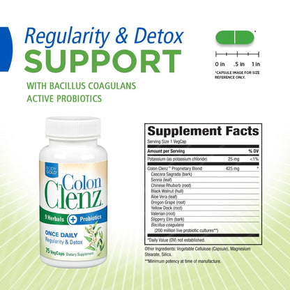 Body Gold Colon Clenz & Detox Overnight Formula | Once Daily with 9 Herbs + Active Probiotics | Constipation Relief for Adults | Bloating Relief for Women & Men | 75 Capsules
