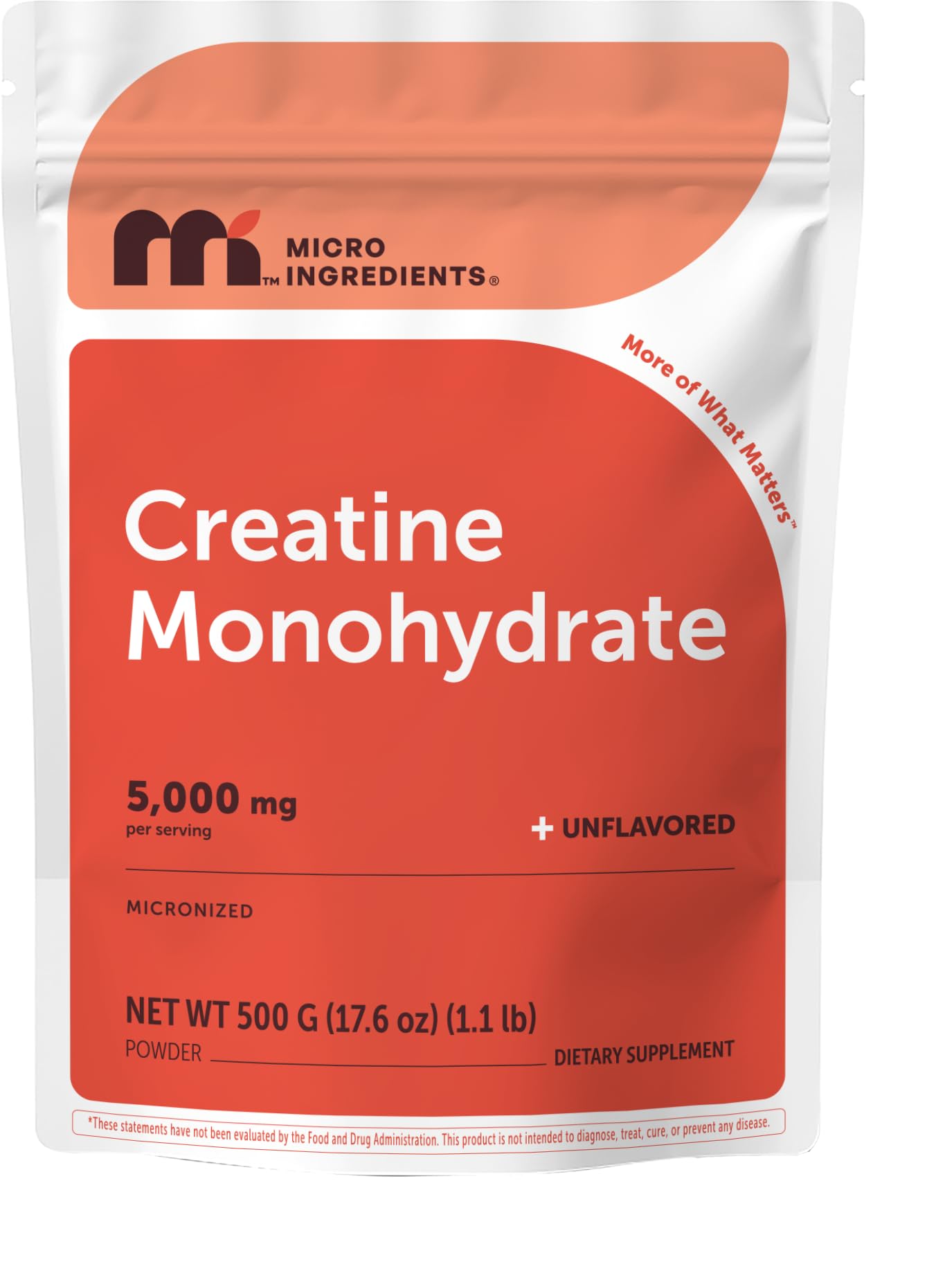 Micro Ingredients Creatine Monohydrate Powder 1 kg (2.2 Lbs), 5000mg Per Serv, Micronized Creatine Powder, Unflavored, No Filler, Keto & Vegan, Easy Dissolve, Pre Workout for Women & Men*