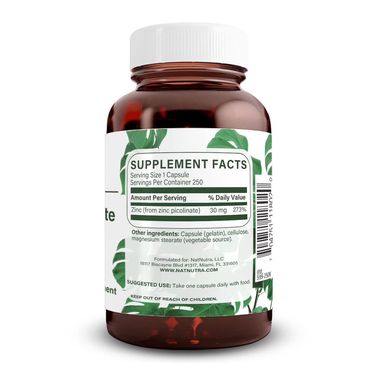 Natural Nutra Zinc Picolinate 30 mg, Double Strength, Raw and Pure, Highly Bioavailable Supplement for Growth and Immune Support, Helps Promote Skin Health, Helps Support Metabolic System 100 Capsules