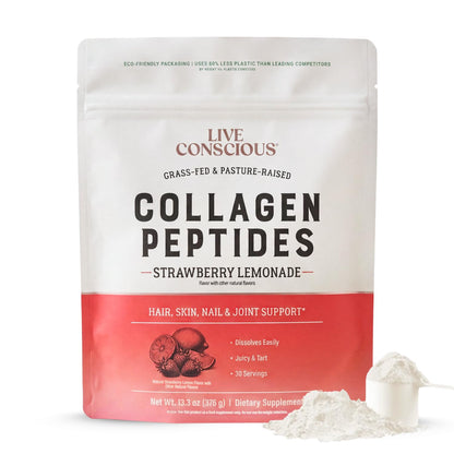 Live Conscious Collagen Peptides Powder - Naturally-Sourced Hydrolyzed Collagen Powder - Hair, Skin, Nail, and Joint Support - Type I & III Grass-Fed Collagen Supplements for Women and Men - 16oz
