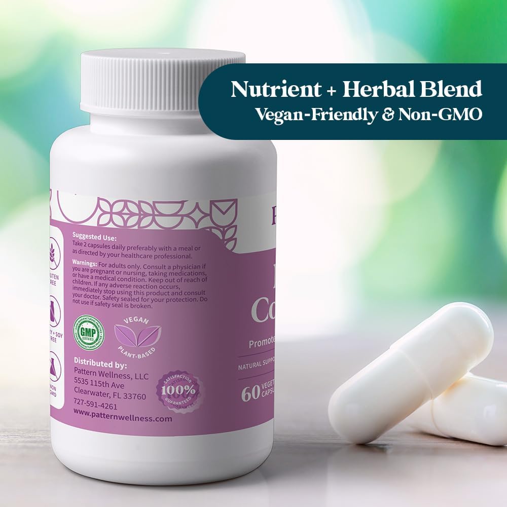 Pattern Wellness PMS Complex – Monthly Cycle Wellness Support – with Vitamin B6, Magnesium & Herbal Extracts – 60 Vegan Capsules