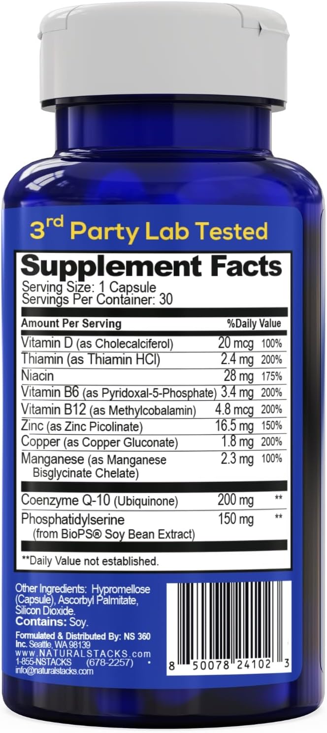 NeuroMulti Daily Multivitamin With CoQ10 200mg For Women And Men, 30 Count | 10 in 1 brain health complex. One capsule per day supports cognition, energy, and everyday wellness.