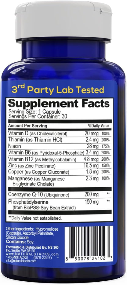 NeuroMulti Daily Multivitamin With CoQ10 200mg For Women And Men, 30 Count | 10 in 1 brain health complex. One capsule per day supports cognition, energy, and everyday wellness.