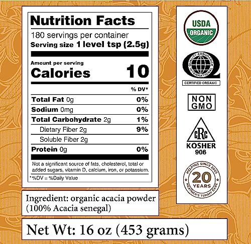 Heather's Tummy Fiber Organic Acacia Senegal for IBS, 16 Ounce Pouch ( 2 pack )