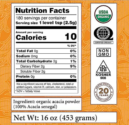 Heather's Tummy Fiber Organic Acacia Senegal for IBS, 16 Ounce Pouch ( 2 pack )