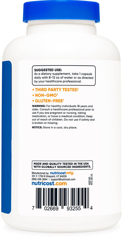 Nutricost N-Acetyl L-Cysteine (NAC) 600mg, 180 Capsules - Non-GMO, Gluten Free