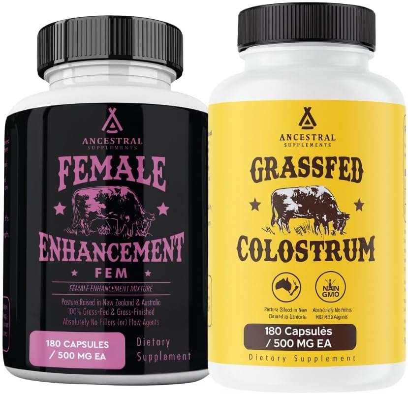 Ancestral Supplements FEM & Colostrum Bundle for Women – Supports Hormone Balance, Energy, Skin, Immunity & Digestion – Grass Fed, Pasture Raised Female Organ Blend with Bioactive Colostrum