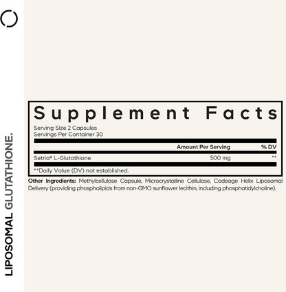 Codeage Liposomal Glutathione Supplement - Pure Reduced Setria L-Glutathione, Liposomal Delivery, Phospholipid Complex - Vegan, Non-GMO - 2-Pack