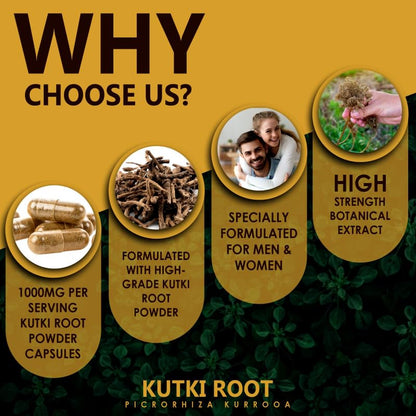 Earth BOTANIC Organic Kutki Root Powder 1000mg 120 Capsules (Picorohiza Kurrooa)