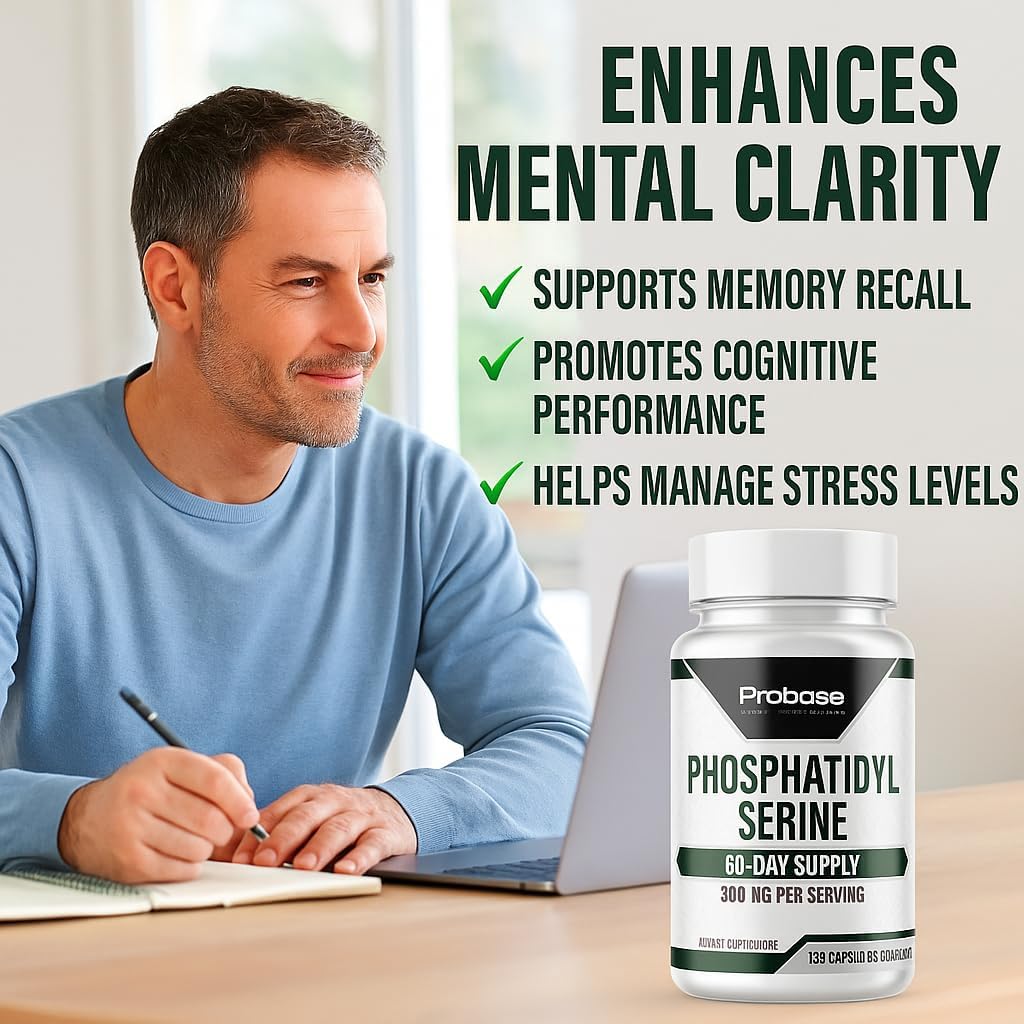Probase Nutrition Phosphatidylserine 300mg Supplement Brain Health and Memory Support Non-GMO Gluten Free 120 Capsules Phosphatidyl Serine Complex