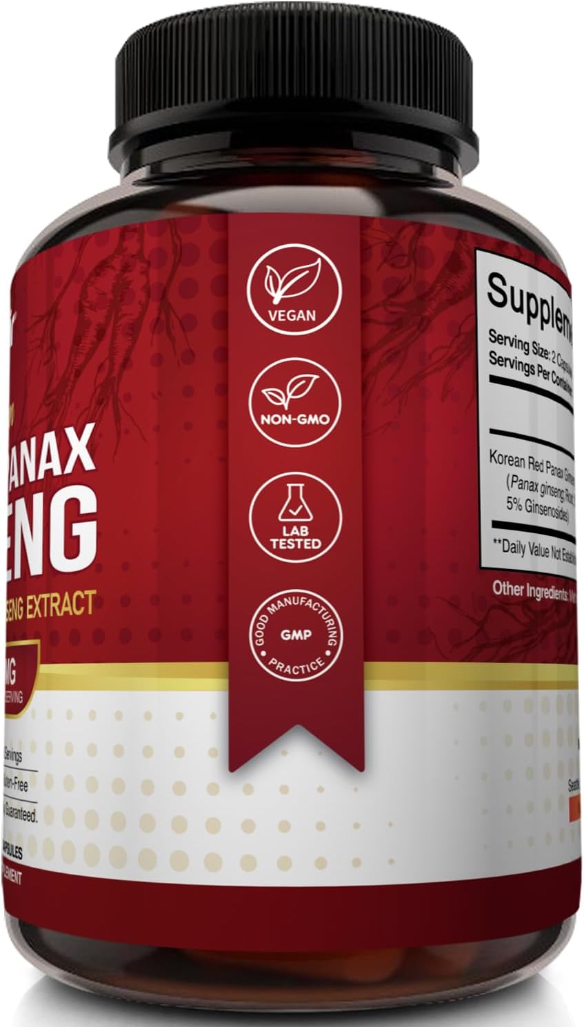 NutriFlair Korean Red Panax Ginseng 1600mg – 120 Vegan Capsules | 5% Ginsenosides | Non-GMO, Gluten-Free | Natural Energy & Focus Support | Made in USA