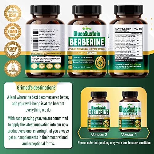 GriMed Berberine Supplement 9,500mg with Ceylon Cinnamon Bitter Melon Supports