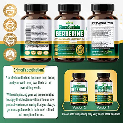 GriMed Berberine Supplement 9,500mg with Ceylon Cinnamon Bitter Melon Supports