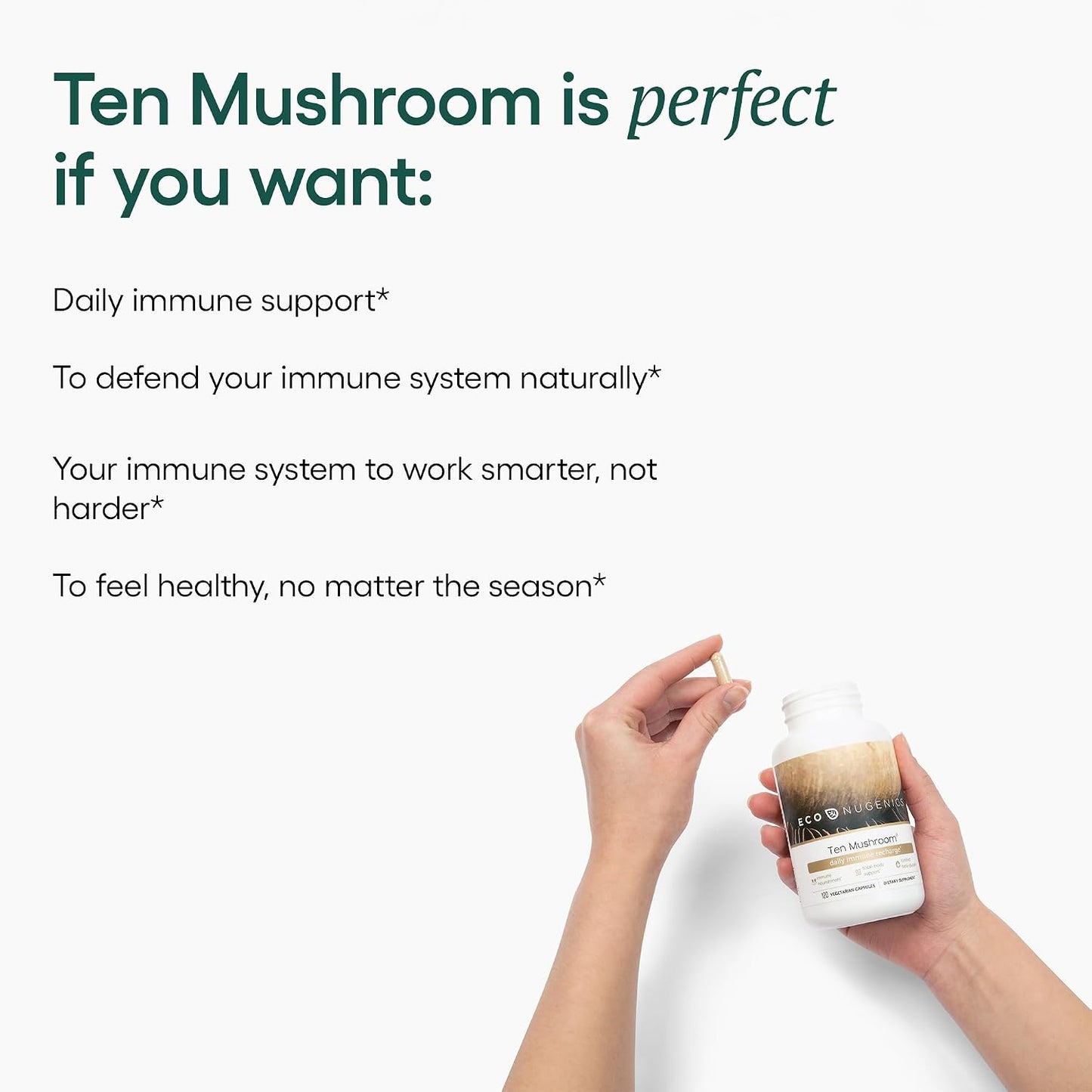 EcoNugenics Ten Mushroom Supplement: Daily Immune Support, 120 Capsules – Lion’s Mane, Reishi, Cordyceps, Turkey Tail – Energy, Gut Health, Liver, Kidney, Cholesterol & Nootropic Brain Support