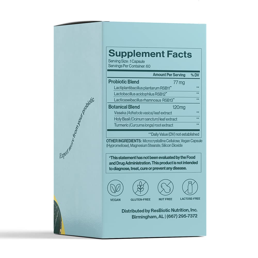 ResBiotic | resB Lung Support Supplement | Dr Formulated Probiotics with Turmeric & Holy